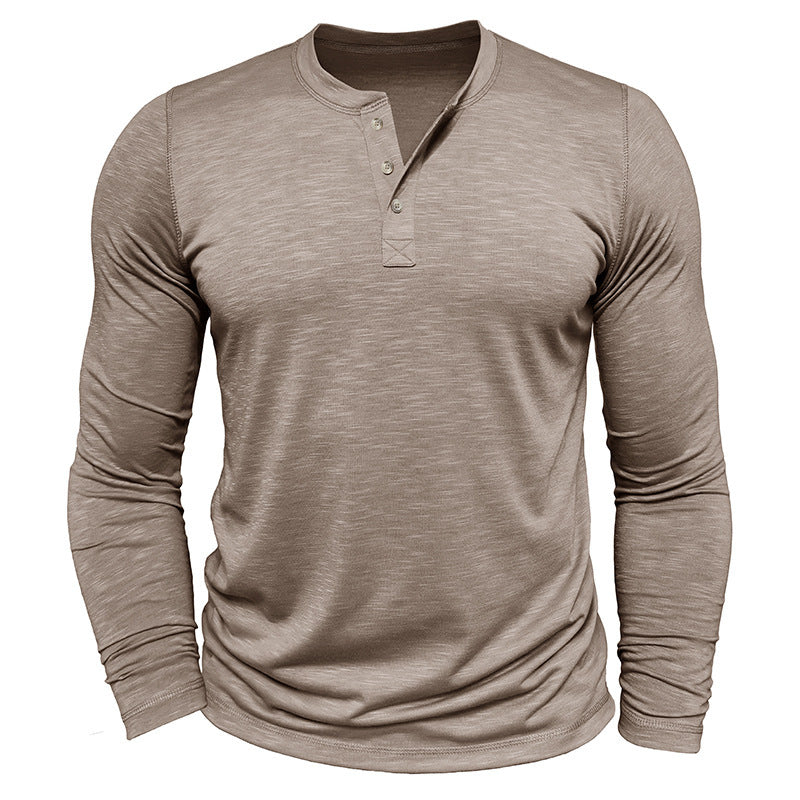 Men’s Long-Sleeve Henley T-Shirt – Casual Slub Cotton Pullover with Button Collar