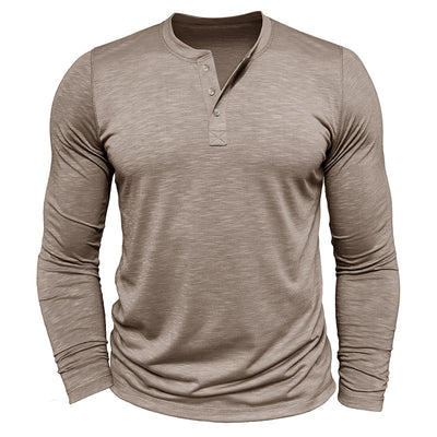 Men’s Long-Sleeve Henley T-Shirt – Casual Slub Cotton Pullover with Button Collar