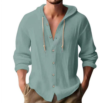 Men's Hooded Sweater Button Down Long Sleeve Shirt Hoodies