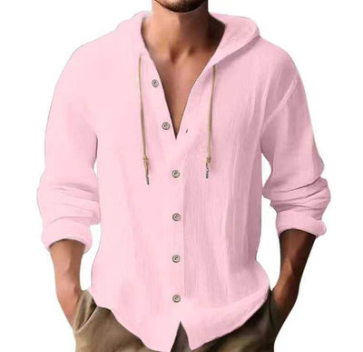 Men's Hooded Sweater Button Down Long Sleeve Shirt Hoodies