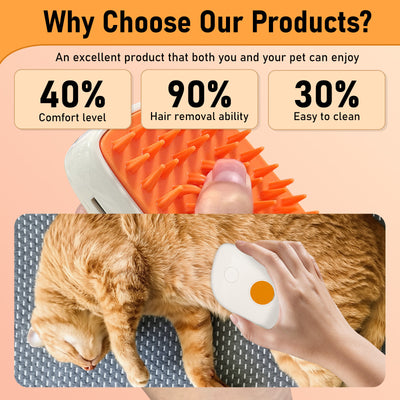 4-in-1 Cat Steam Brush | Anti-Static Pet Grooming & Hair Removal Comb