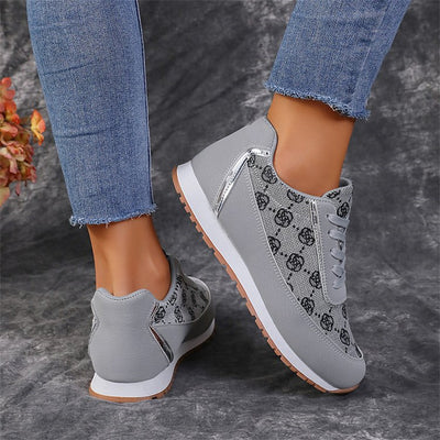 Women’s Flower Print Lace-Up Sneakers – Lightweight Breathable Casual Flats for Walking & Running