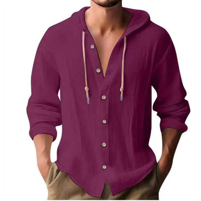 Men's Hooded Sweater Button Down Long Sleeve Shirt Hoodies