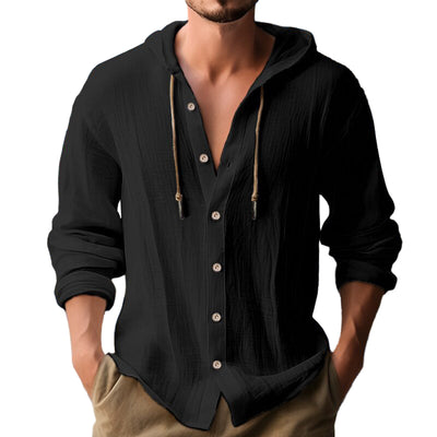 Men's Hooded Sweater Button Down Long Sleeve Shirt Hoodies