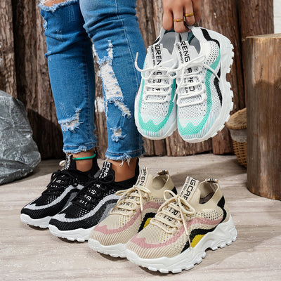 Women’s Lightweight Soft-Bottom Casual Shoes – Breathable Mesh Lace-Up Sports Sneakers