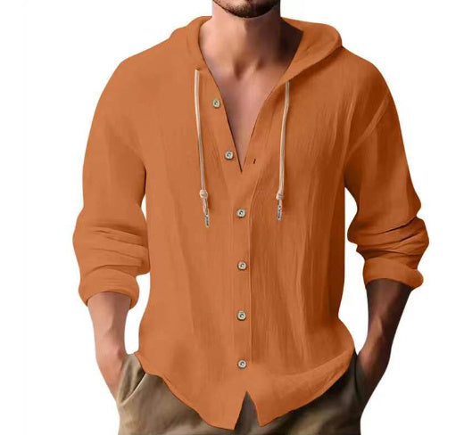 Men's Hooded Sweater Button Down Long Sleeve Shirt Hoodies