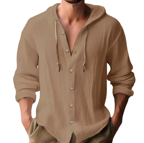 Men's Hooded Sweater Button Down Long Sleeve Shirt Hoodies