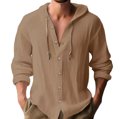 Men's Hooded Sweater Button Down Long Sleeve Shirt Hoodies