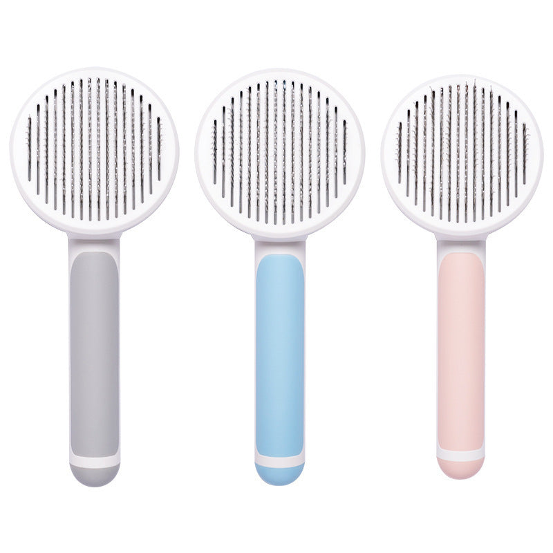 Round Handle Pet Comb | Self-Cleaning Stainless Steel Grooming Brush for Dogs & Cats