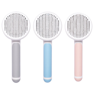 Round Handle Pet Comb | Self-Cleaning Stainless Steel Grooming Brush for Dogs & Cats