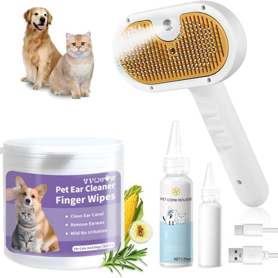 3-in-1 Pet Steam Brush for Cats & Dogs | Spray Hair Removal Comb Kit