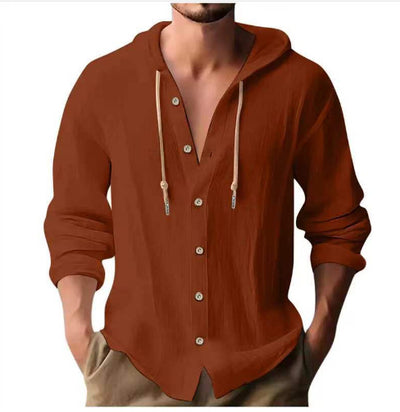 Men's Hooded Sweater Button Down Long Sleeve Shirt Hoodies